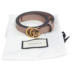 مملوكة مسبقًا Gucci Dusty Pink Leather Double G Buckle Slim Belt 90 CM