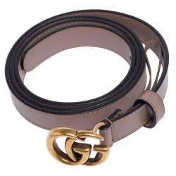 مملوكة مسبقًا Gucci Dusty Pink Leather Double G Buckle Slim Belt 90 CM