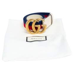 Pre Owned Gucci White Web Canvas and Leather Double G Buckle Belt 90 CM