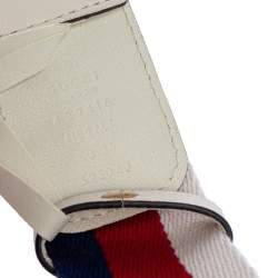 Pre Owned Gucci White Web Canvas and Leather Double G Buckle Belt 90 CM
