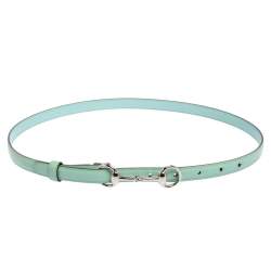 مملوكة مسبقًا Gucci Turquoise Patent Leather Horsebit Slim Belt 85CM