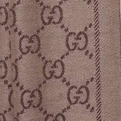 Pre Owned Gucci Brown & Beige Logo Monogram Reversible Wool Stole