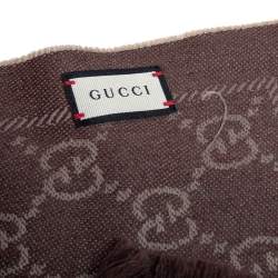 Pre Owned Gucci Brown & Beige Logo Monogram Reversible Wool Stole