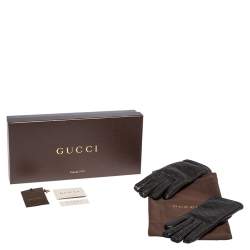 Pre Owned Gucci Black Microguccissima Lambskin Leather Gloves