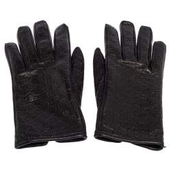 Pre Owned Gucci Black Microguccissima Lambskin Leather Gloves