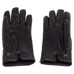 Pre Owned Gucci Black Microguccissima Lambskin Leather Gloves