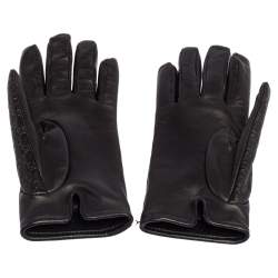 Pre Owned Gucci Black Microguccissima Lambskin Leather Gloves