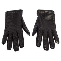 Pre Owned Gucci Black Microguccissima Lambskin Leather Gloves