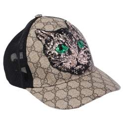 Gucci Beige Mystic Cat Embellished Canvas & Mesh Baseball Cap 