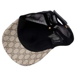 مملوكة مسبقًا Gucci Beige Mystic Cat Embellished Canvas & Mesh Baseball Cap