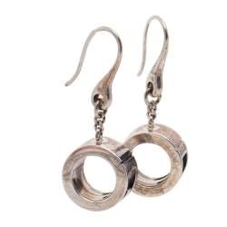 Pre Owned Gucci Sterling Silver Open Circle Drop Earrings