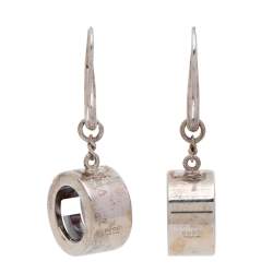 Pre Owned Gucci Sterling Silver Open Circle Drop Earrings