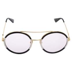 Gucci Black & White Striped / Pink GG0061S Round Sunglasses