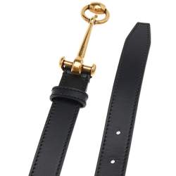 مملوكة مسبقًا حزام غوتشي جلد أسود مزين هورسبيت رفيع 90 سم