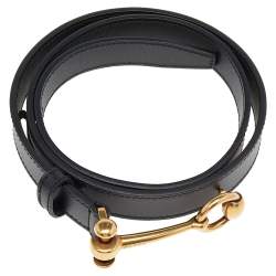 مملوكة مسبقًا حزام غوتشي جلد أسود مزين هورسبيت رفيع 90 سم