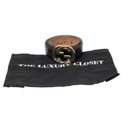 Pre Owned Gucci Black Guccissima Leather Interlocking G Buckle Belt 85CM