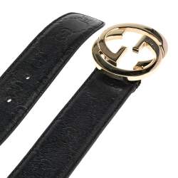 Pre Owned Gucci Black Guccissima Leather Interlocking G Buckle Belt 85CM