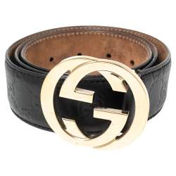 Pre Owned Gucci Black Guccissima Leather Interlocking G Buckle Belt 85CM