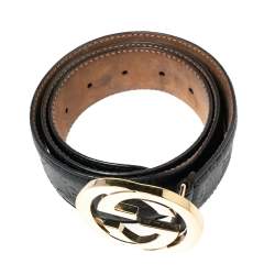 Pre Owned Gucci Black Guccissima Leather Interlocking G Buckle Belt 85CM