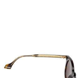 Pre Owned نظارة شمسية غوتشي GG0736S مستديرة بني /بني هافانا