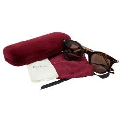 Pre Owned نظارة شمسية غوتشي GG0736S مستديرة بني /بني هافانا