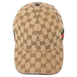 Pre Owned قبعة بيبسبول غوتشي كانفاس جي جي بيج مزينة خطوط ويب مقاس وسط (ميديوم)