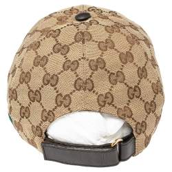 Pre Owned قبعة بيبسبول غوتشي كانفاس جي جي بيج مزينة خطوط ويب مقاس وسط (ميديوم)