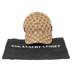 Pre Owned قبعة بيبسبول غوتشي كانفاس جي جي بيج مزينة خطوط ويب مقاس وسط (ميديوم)