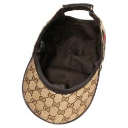 Pre Owned قبعة بيبسبول غوتشي كانفاس جي جي بيج مزينة خطوط ويب مقاس وسط (ميديوم)