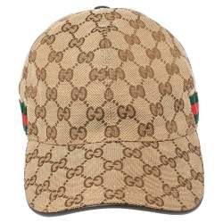 Pre Owned قبعة بيبسبول غوتشي كانفاس جي جي بيج مزينة خطوط ويب مقاس وسط (ميديوم)