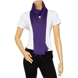 Pre Owned Gucci Purple Guccissima Cotton Jacquard Scarf