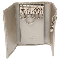 Pre Owned Gucci Metallic Silver GG Imprime Coated Canvas Key Case Holder