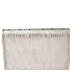 Pre Owned Gucci Metallic Silver GG Imprime Coated Canvas Key Case Holder