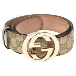Pre Owned Gucci Metallic Gold Guccissima Leather Interlocking G Buckle Belt 90CM