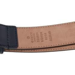 Pre Owned Gucci Blue Leather Classic Square Buckle Belt 85CM