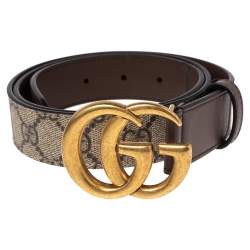 مملوكة مسبقًا حزام غوتشي جلد وكانفاس جي جي سوبريم بيج إبزيم حرف جي مزدوج 90 سم