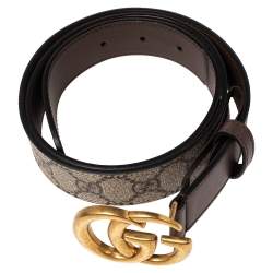 مملوكة مسبقًا حزام غوتشي جلد وكانفاس جي جي سوبريم بيج إبزيم حرف جي مزدوج 90 سم