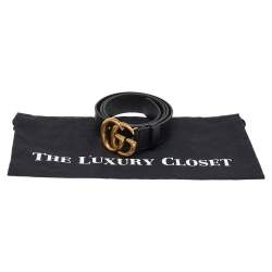 مملوكة مسبقًا Gucci Black Leather GG Marmont Belt 90CM