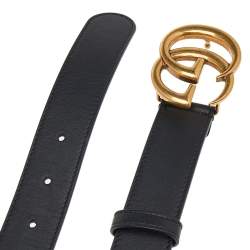 مملوكة مسبقًا Gucci Black Leather GG Marmont Belt 90CM