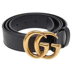 مملوكة مسبقًا Gucci Black Leather GG Marmont Belt 90CM