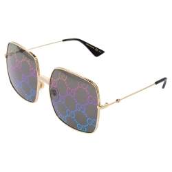 Pre Owned Gucci Multicolor Guccissima Acetate and Gold Metal Tone GG414S Square Sunglasses