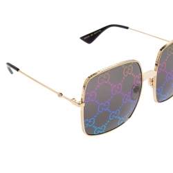 Pre Owned Gucci Multicolor Guccissima Acetate and Gold Metal Tone GG414S Square Sunglasses