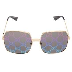 Pre Owned Gucci Multicolor Guccissima Acetate and Gold Metal Tone GG414S Square Sunglasses