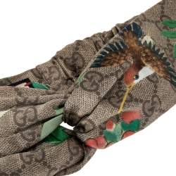 Pre Owned Gucci Beige Logo Monogram Tian Printed Silk Headband