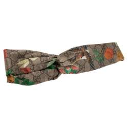 Pre Owned Gucci Beige Logo Monogram Tian Printed Silk Headband