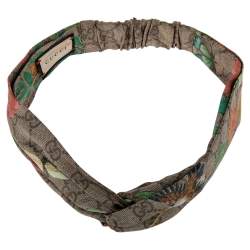 Pre Owned Gucci Beige Logo Monogram Tian Printed Silk Headband