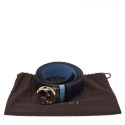 مملوكة مسبقًا حزام غوت شي جلد أسود/أزرق 1973 بوجهين 90 سم