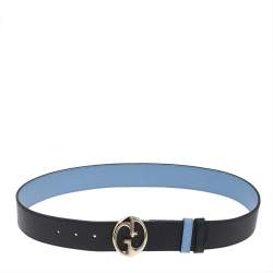 Gucci Black/Blue Leather 1973 Reversible Belt 90 CM Gucci
