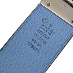 مملوكة مسبقًا حزام غوتشي جلد أسود/أزرق 1973 بوجهين 90 سم