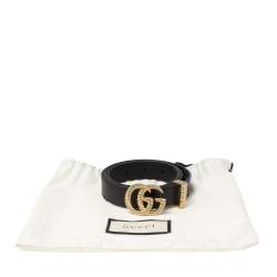 Pre Owned Gucci Black Leather Torchon Double G Buckle Belt 80CM